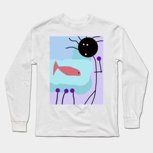 Kid Fish Flowers Stick Figure Long Sleeve T-Shirt